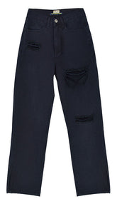 High Waist Straight Slimming Cool Black Denim Trousers Mop Hem Split Smooth Micro-Flared Pants